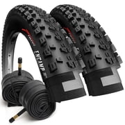Fincci 26x2.25 Bike Tires with Schrader Valve Inner Tubes 57-559 Foldable Knobby for MTB and Hybrid, Set of 2