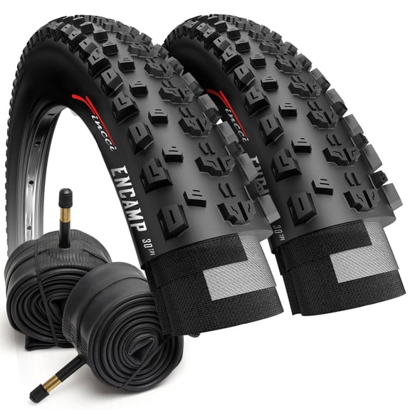Fincci 26x2.25 Bike Tires with Inner Tubes (57-559) Foldable Knobby for MTB and Hybrid, Set of 2
