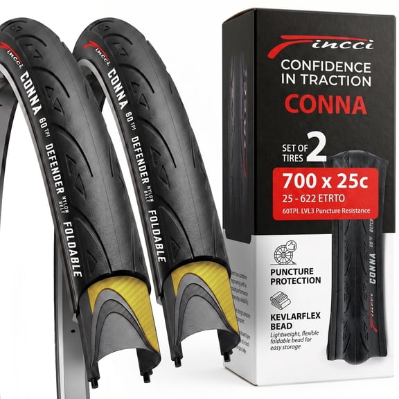 Fincci 700x25c Bike Tires (25-622) Foldable Anti-Puncture for Road and Touring, 2-Pack