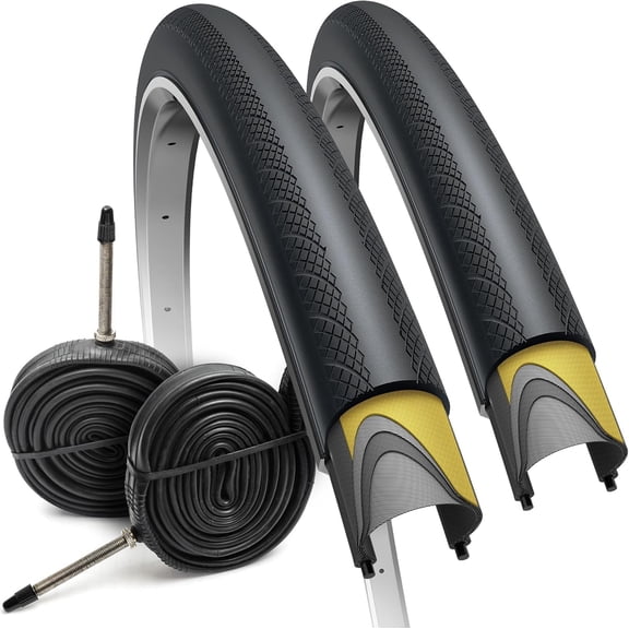Fincci 700x28c Bike Tires with Inner Tubes (28-622) Foldable Anti-Puncture for Road Racing and Touring, Set of 2