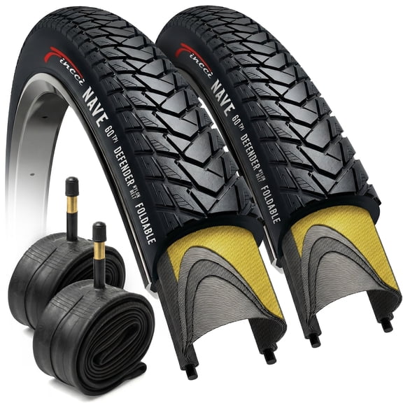 Fincci 700x35c Bike Tires with Inner Tubes (37-622) Foldable Anti-Puncture for Road, Hybrid, and E-Bikes, Set of 2
