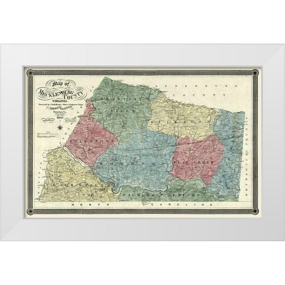 Finch 18x13 White Modern Wood Framed Museum Art Print Titled - Mecklandburg County Virginia - Finch 1870