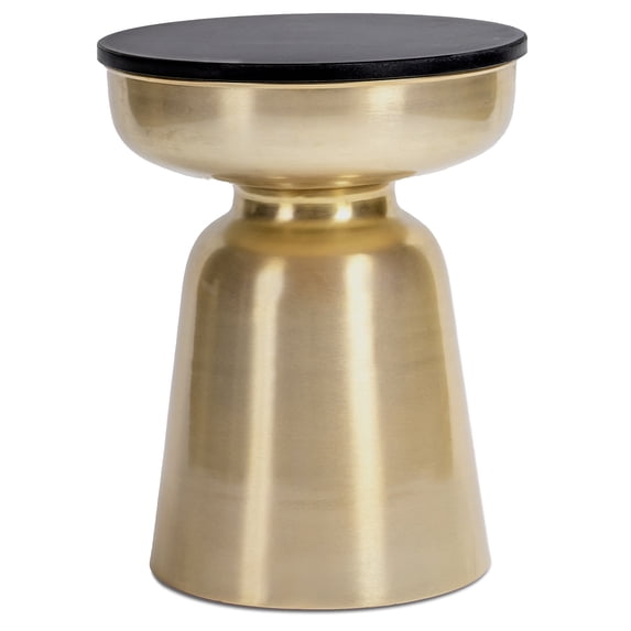 Finch Adler metal accent side table with 16 in hourglass shape, polished black and matte gold
