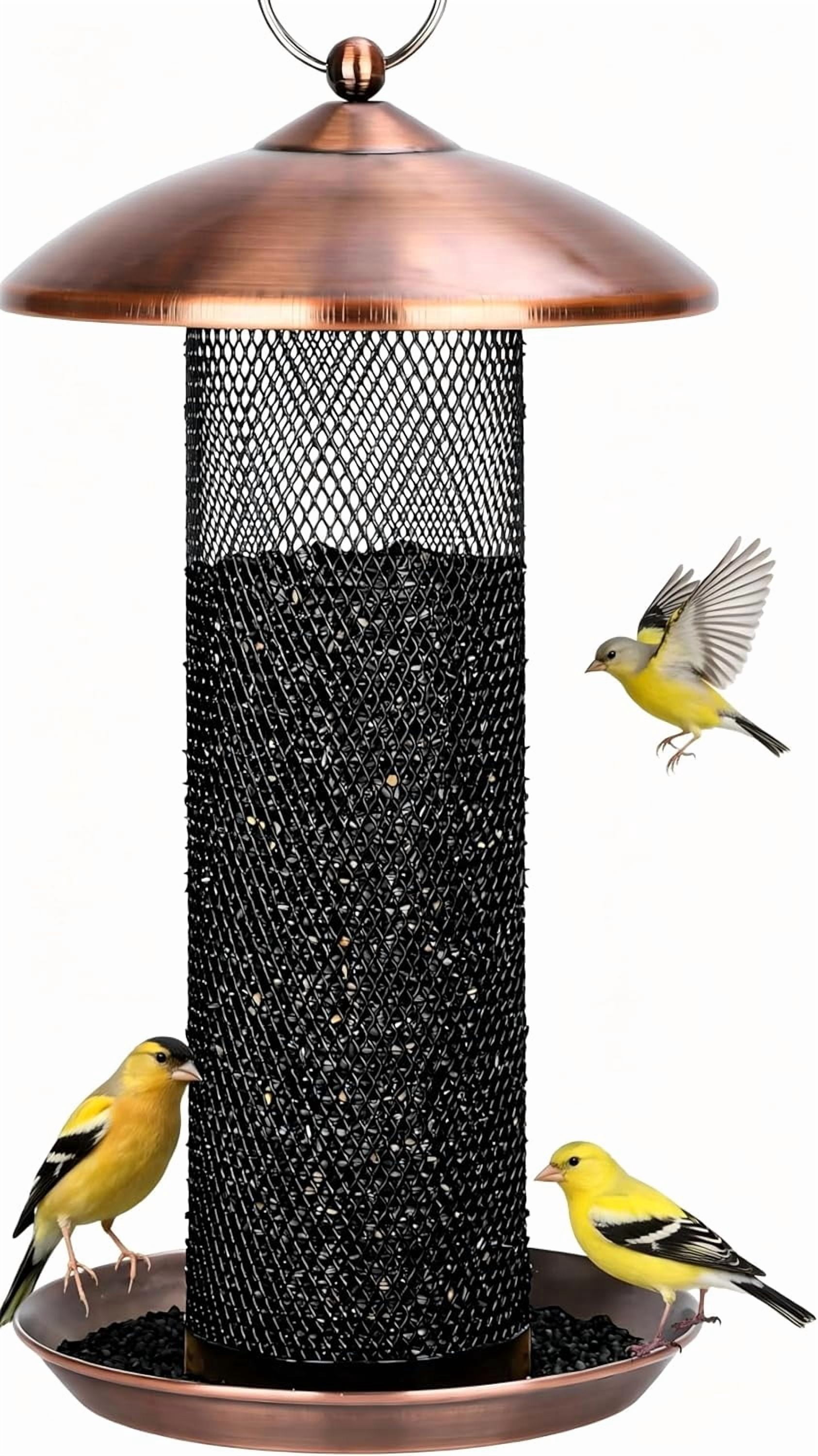 Finch Bird Feeders for Outdoors 2.5 LB Capacity Squirrel Proof Metal Mesh Tube Bird Feeders Thistle & Nyjer Seed Hanging Feeder, Copper, 1 Pack