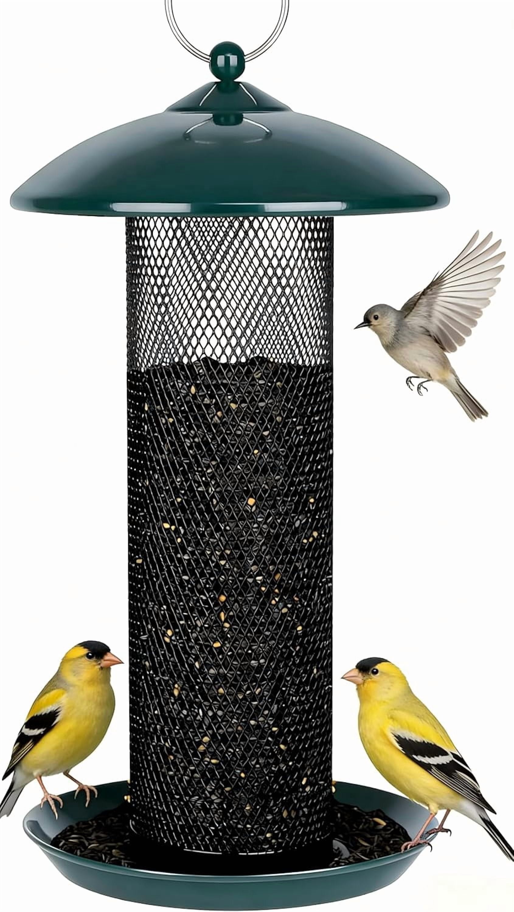 Gtongoko Finch Bird Feeders for Outdoors 2.5 LB Capacity Squirrel Proof Metal Mesh Tube Thistle & Nyjer Seed Hanging Feeder, Green