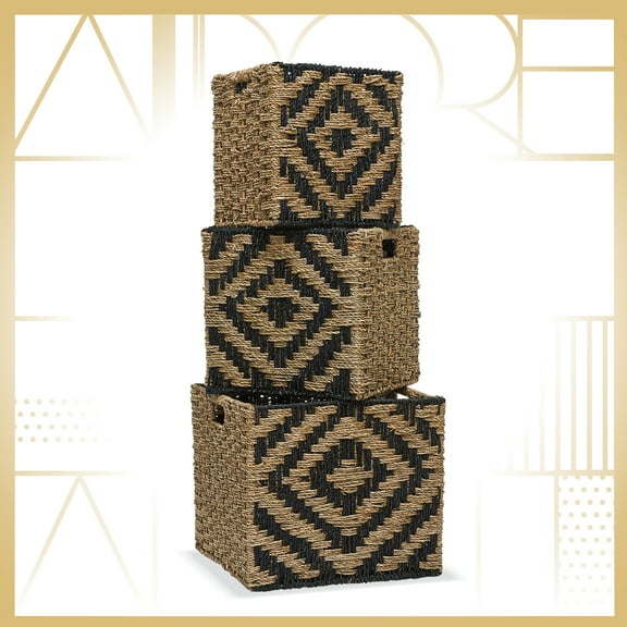 Adore Decor Botswana Two Tone Woven Brown Basket Set of 3