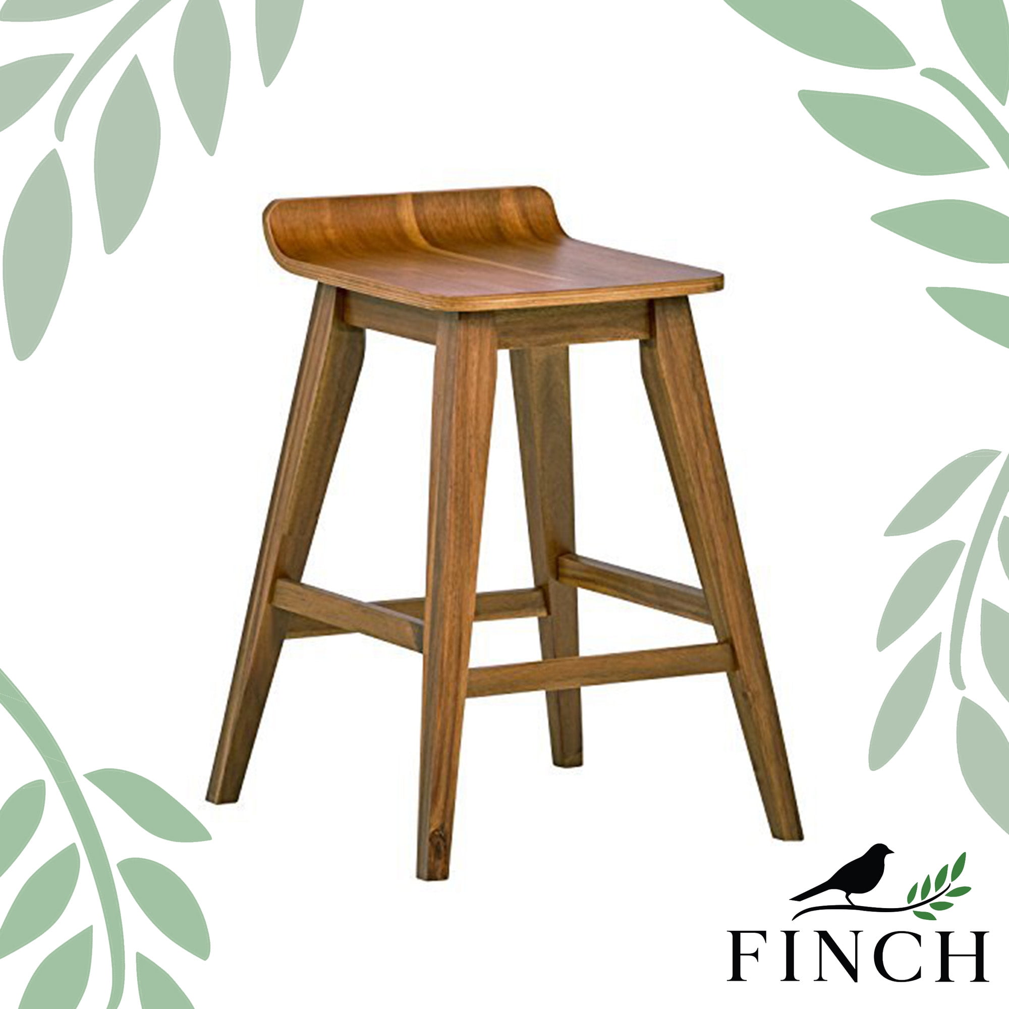Acacia Wood Backless Counter Stool with Tapered Legs