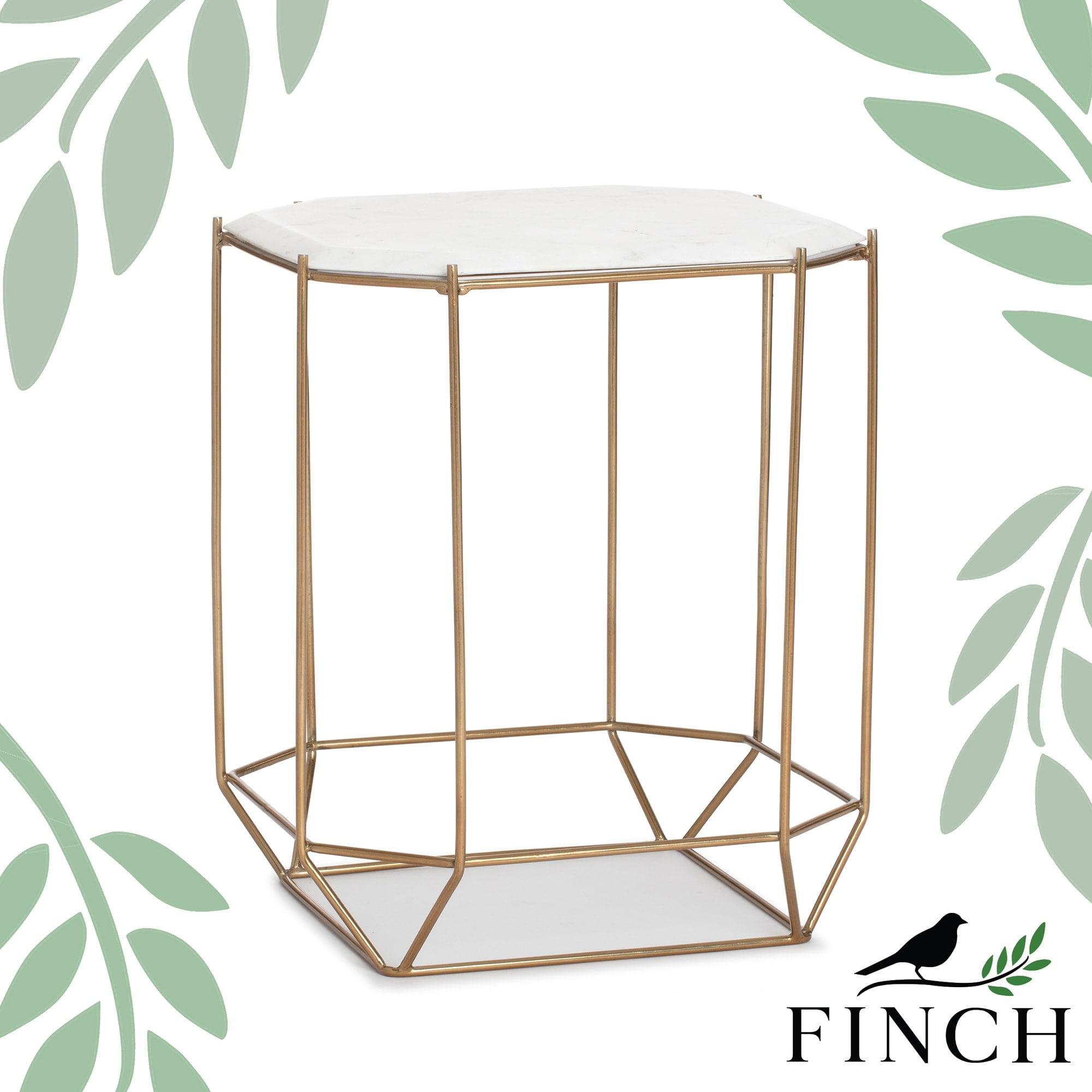 White Marble Top Accent Table with Gold Metal Base, 26"