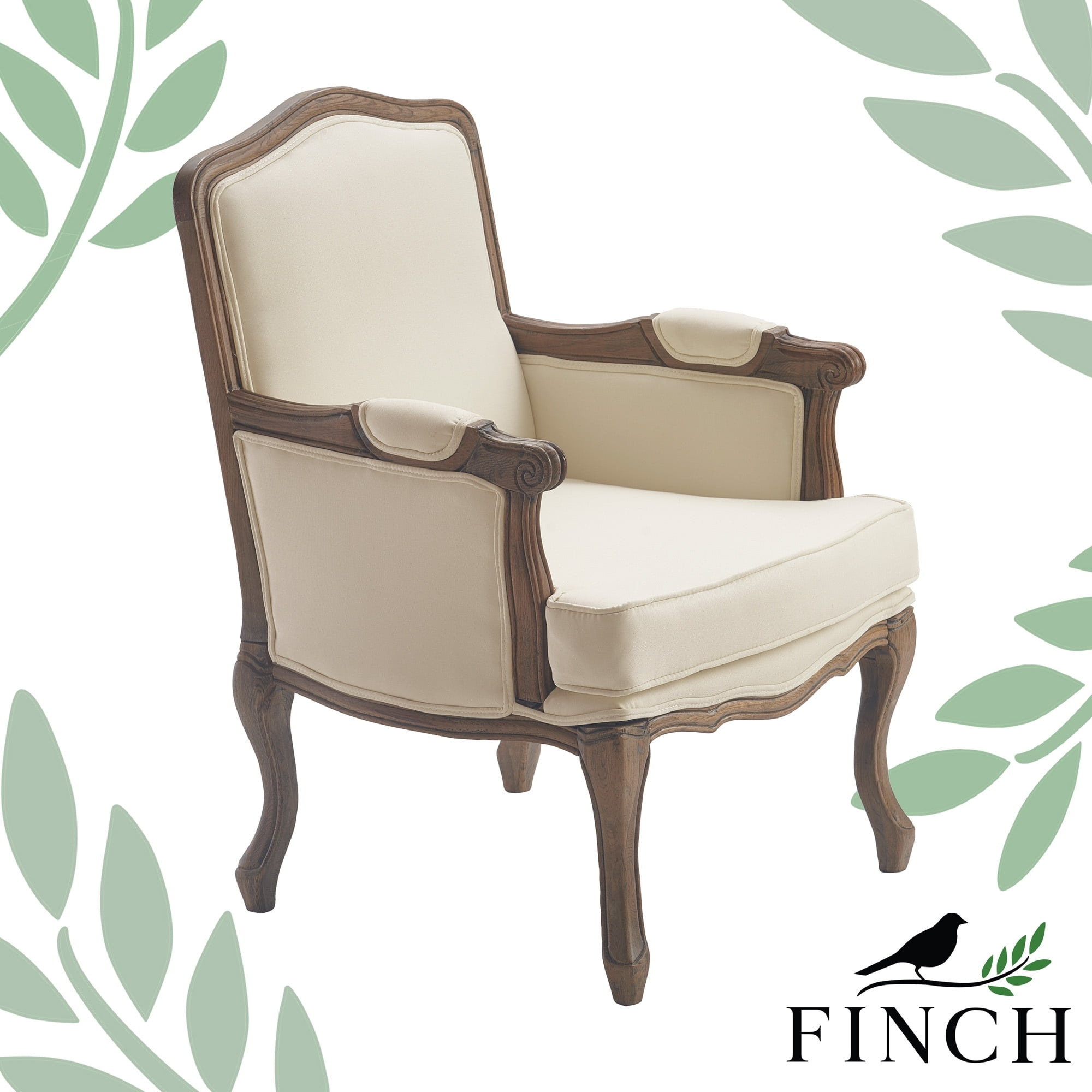 Cream Upholstered French Vintage Dining Armchair with Wood Finish