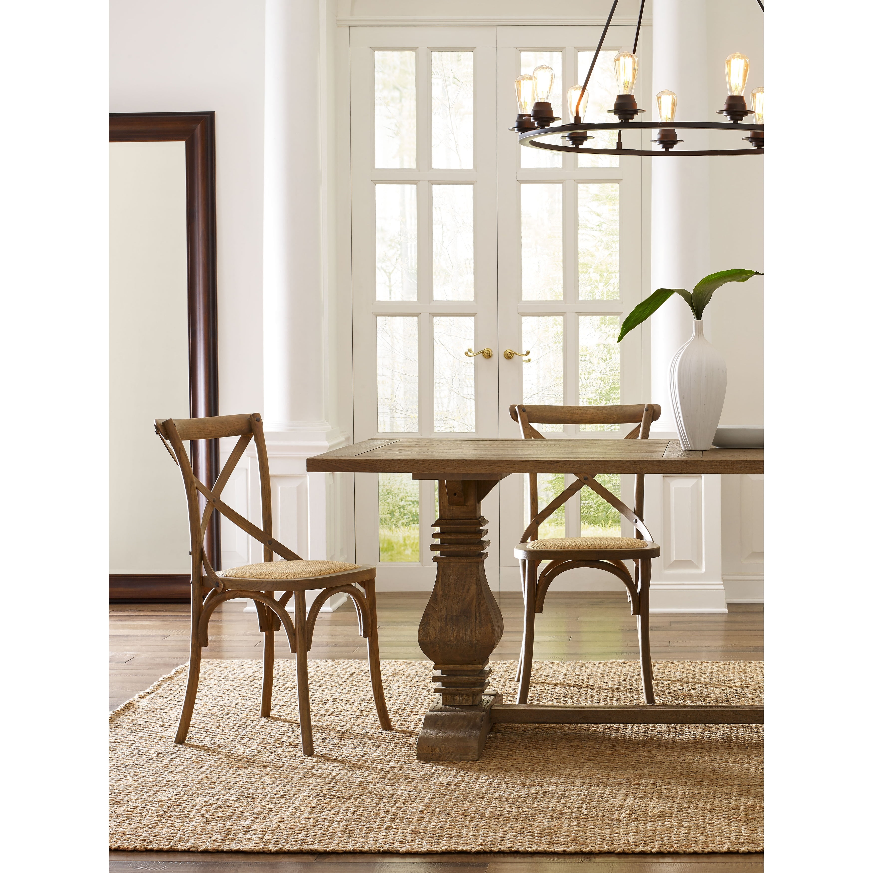 Elmhurst Armless Cross Back Rattan Dining Chairs, Set of 2