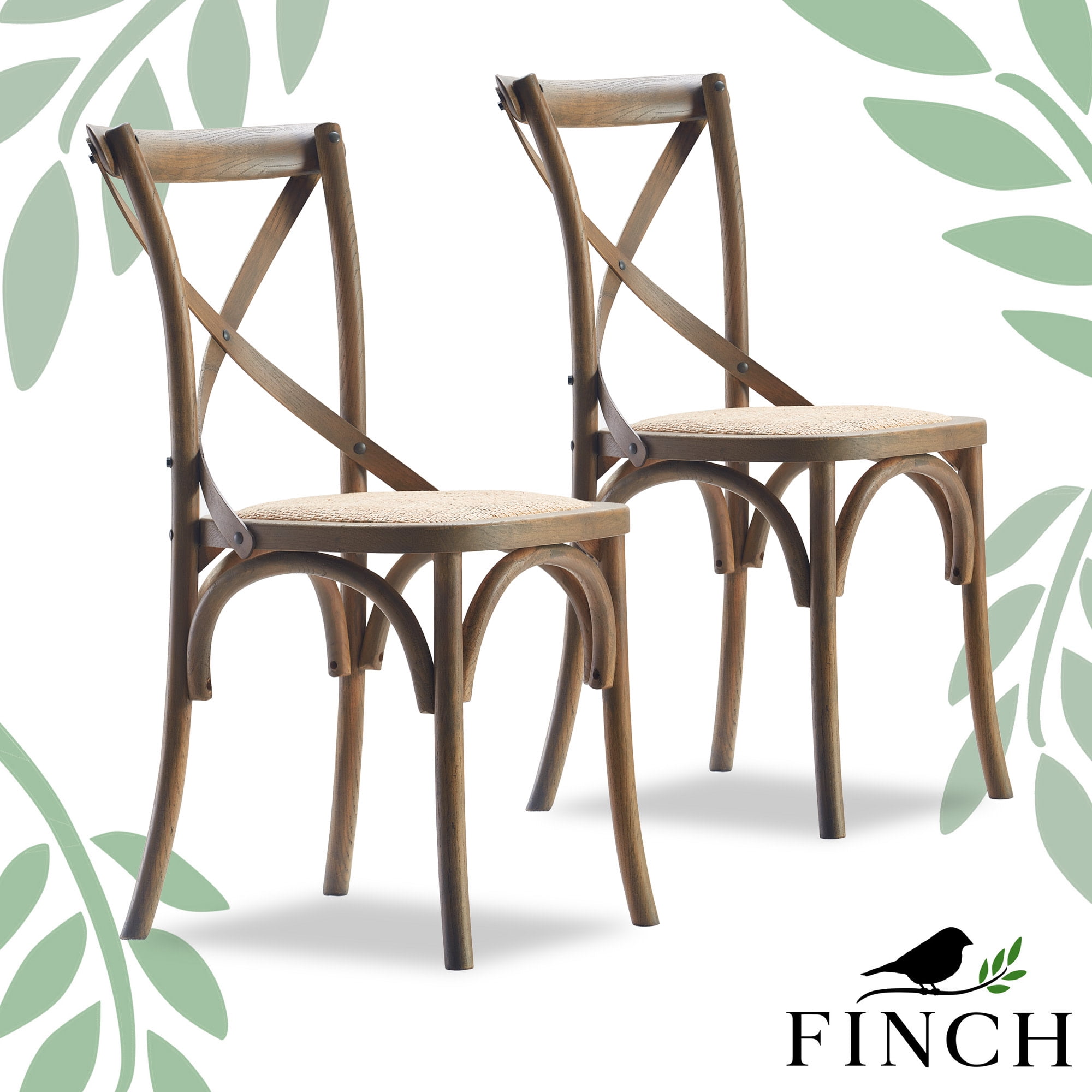 Finch Elmhurst Farmhouse Crossback Dining Chair, Natural Rattan (Set of ...