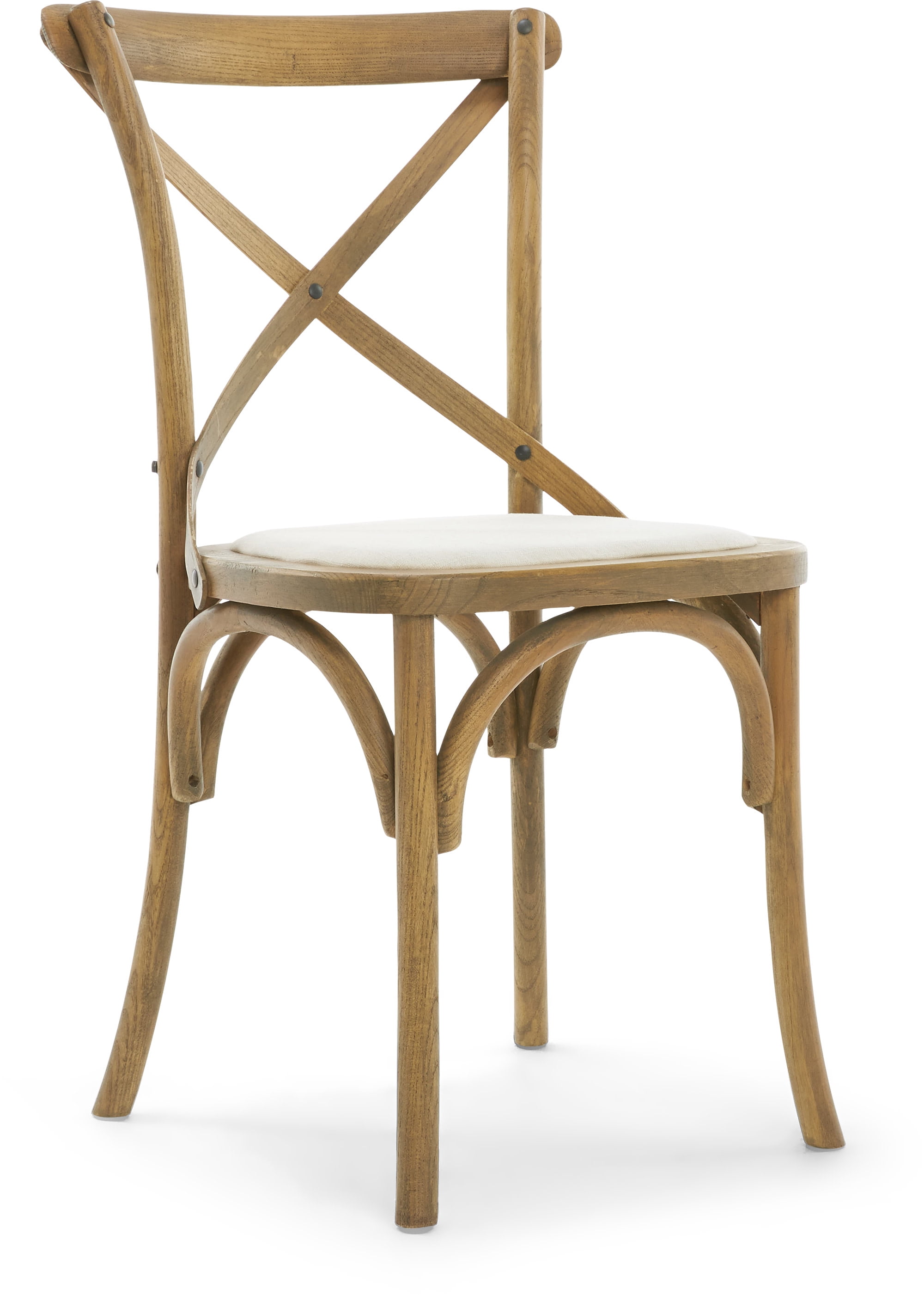 Beige Upholstered Cross Back Rattan Side Chair Set
