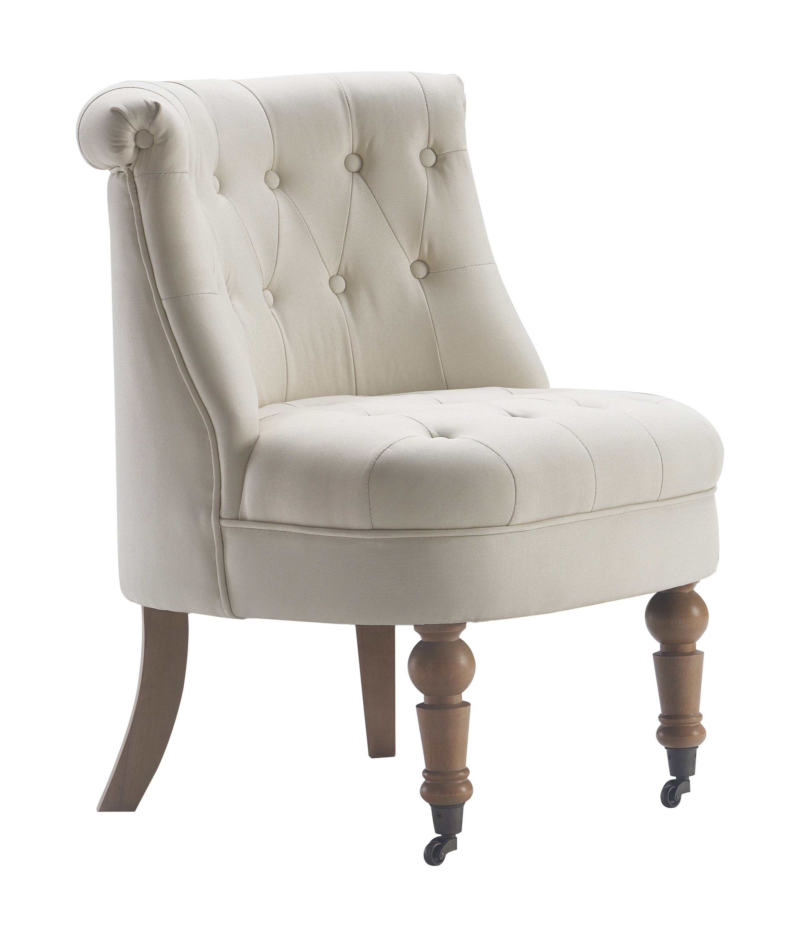 Vintage Cream Tufted Linen Slipper Chair with Wooden Legs