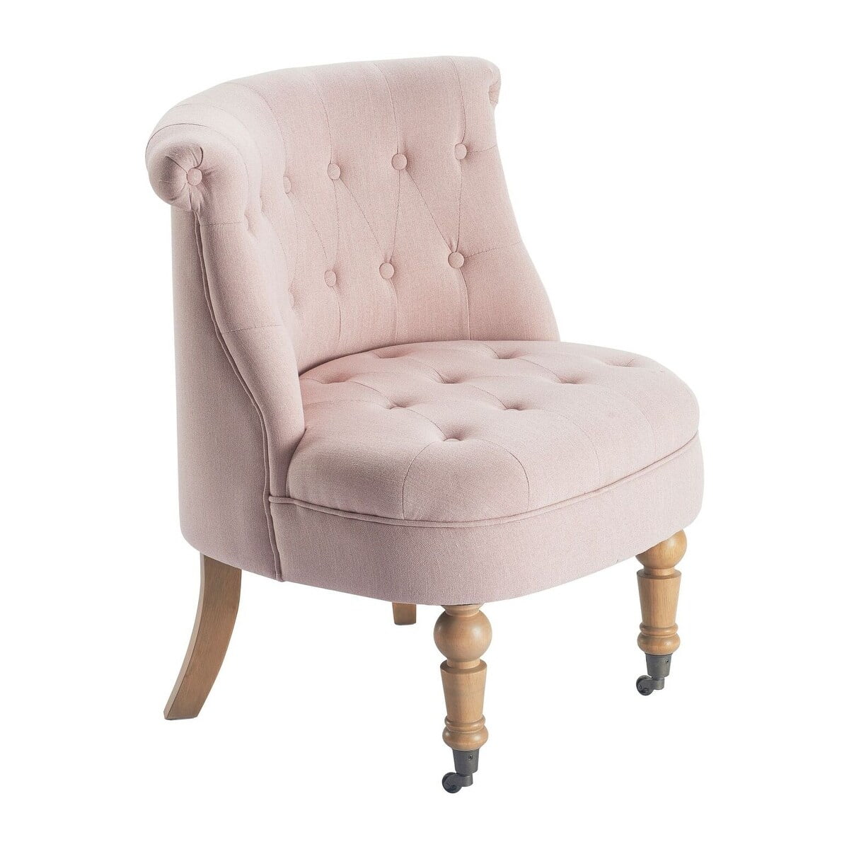 Blush Pink Tufted Armless Slipper Chair with Turned Legs