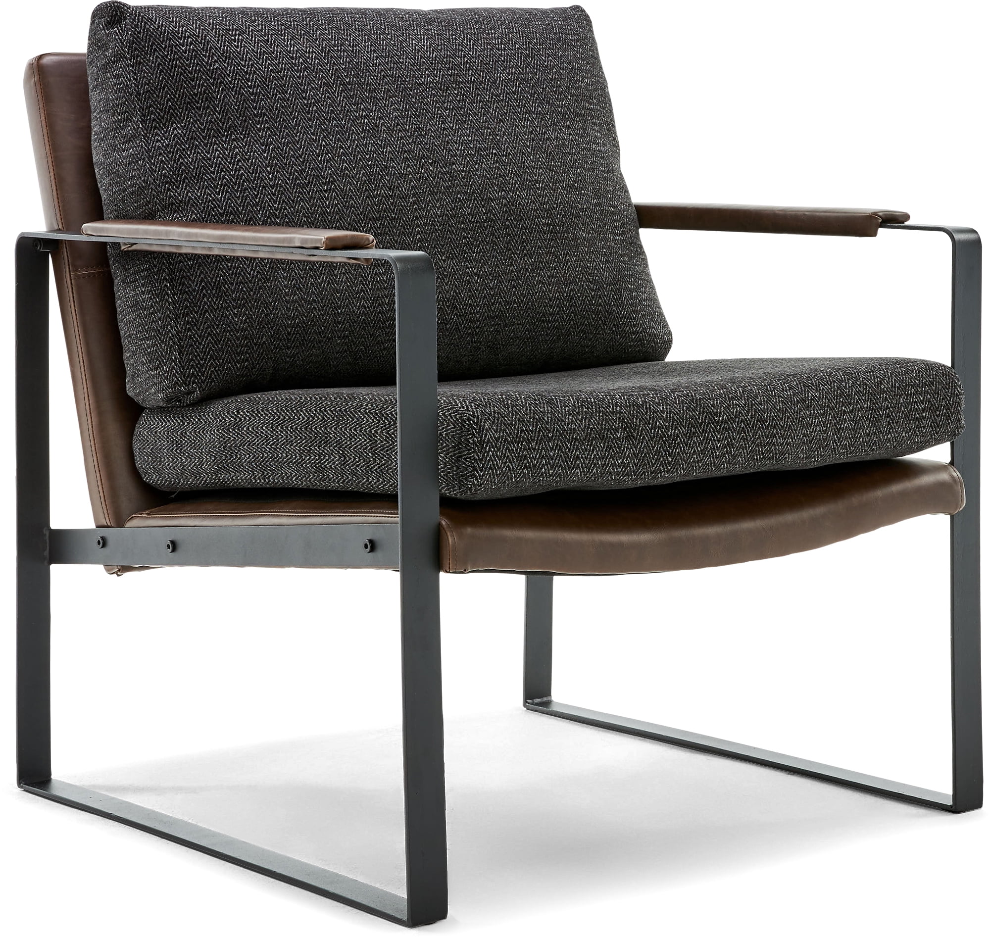Brown Faux Leather and Metal Mid-Century Modern Armchair