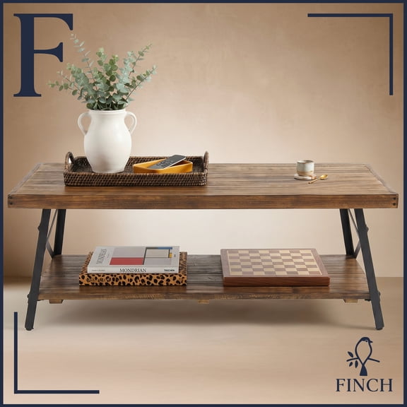 Finch Ezra Solid Wood and Metal Coffee Table Walnut Brown