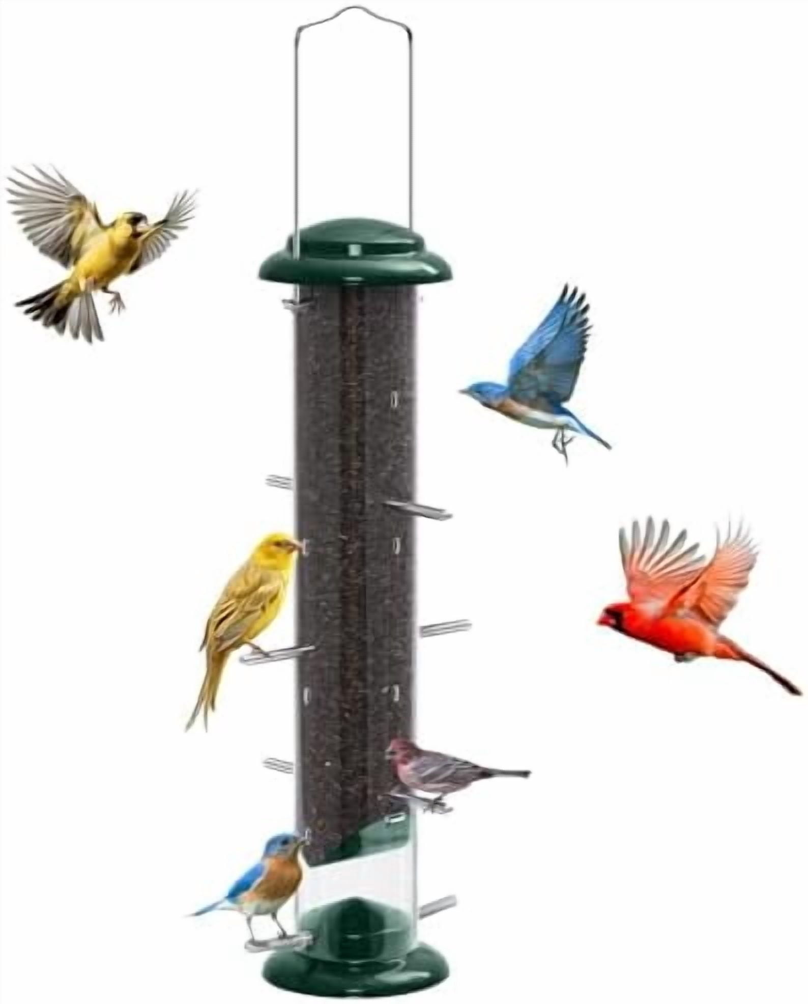 Finch Feeders for Outside, Nyjer & Thistle Bird Feeders, 15 Inch Tube Feeder with 12 Small Ports & 8 Perches, Durable Metal Design for Outdoor Hanging, Easy Fill & Clean