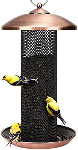 Finch Feeders for Outdoors Hanging, Metal Mesh Tube Bird Feeder for Nyjer/Thistle Seed, 2.5 lbs Large Capacity (Antique Copper)