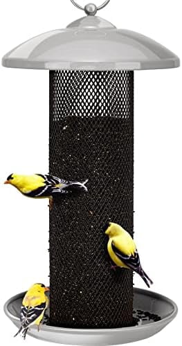 Finch Feeders for Outdoors Hanging, Metal Mesh Tube Bird Feeder for Nyjer/Thistle Seed, 2.5 lbs Large Capacity (Grey)