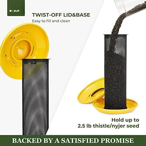 Finch Feeders for Outdoors Hanging, Metal Mesh Tube Bird Feeder for Nyjer/Thistle Seed, 2.5 lbs Large Capacity (Yellow)
