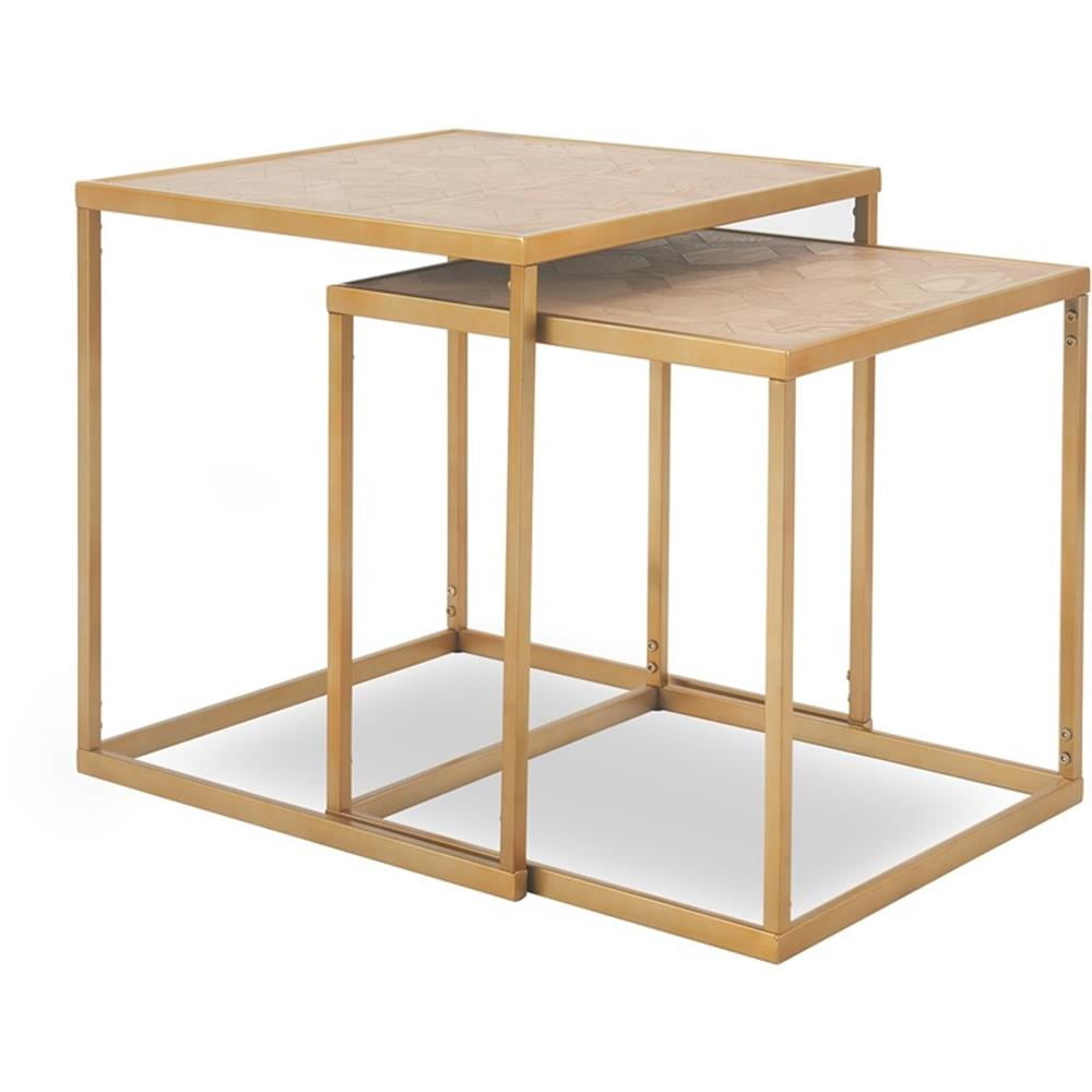 Set of 2 Gold Metal and Wood Nesting Accent Tables