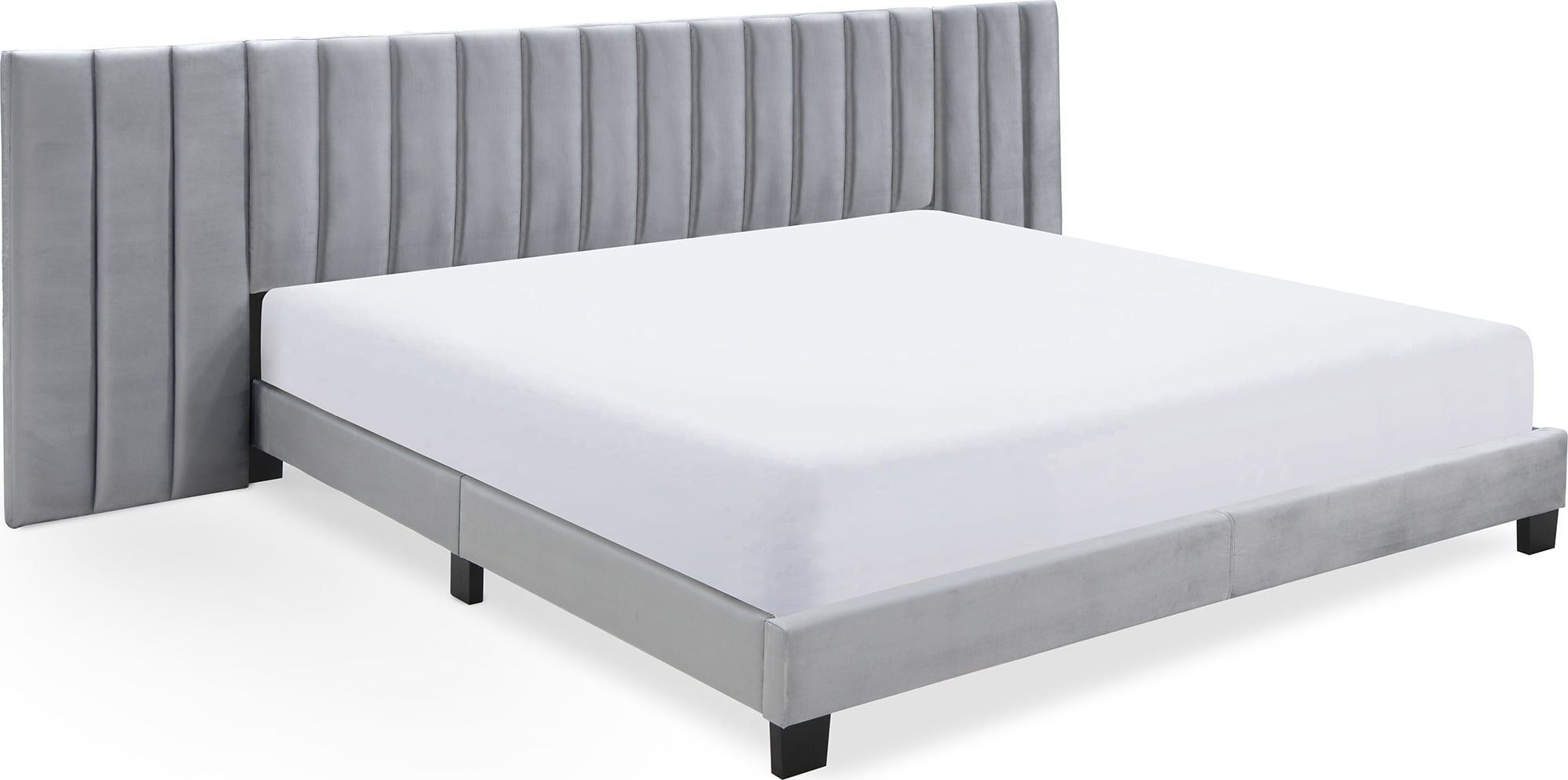 Sophisticated Gray Velvet King Bed with Channel Tufting