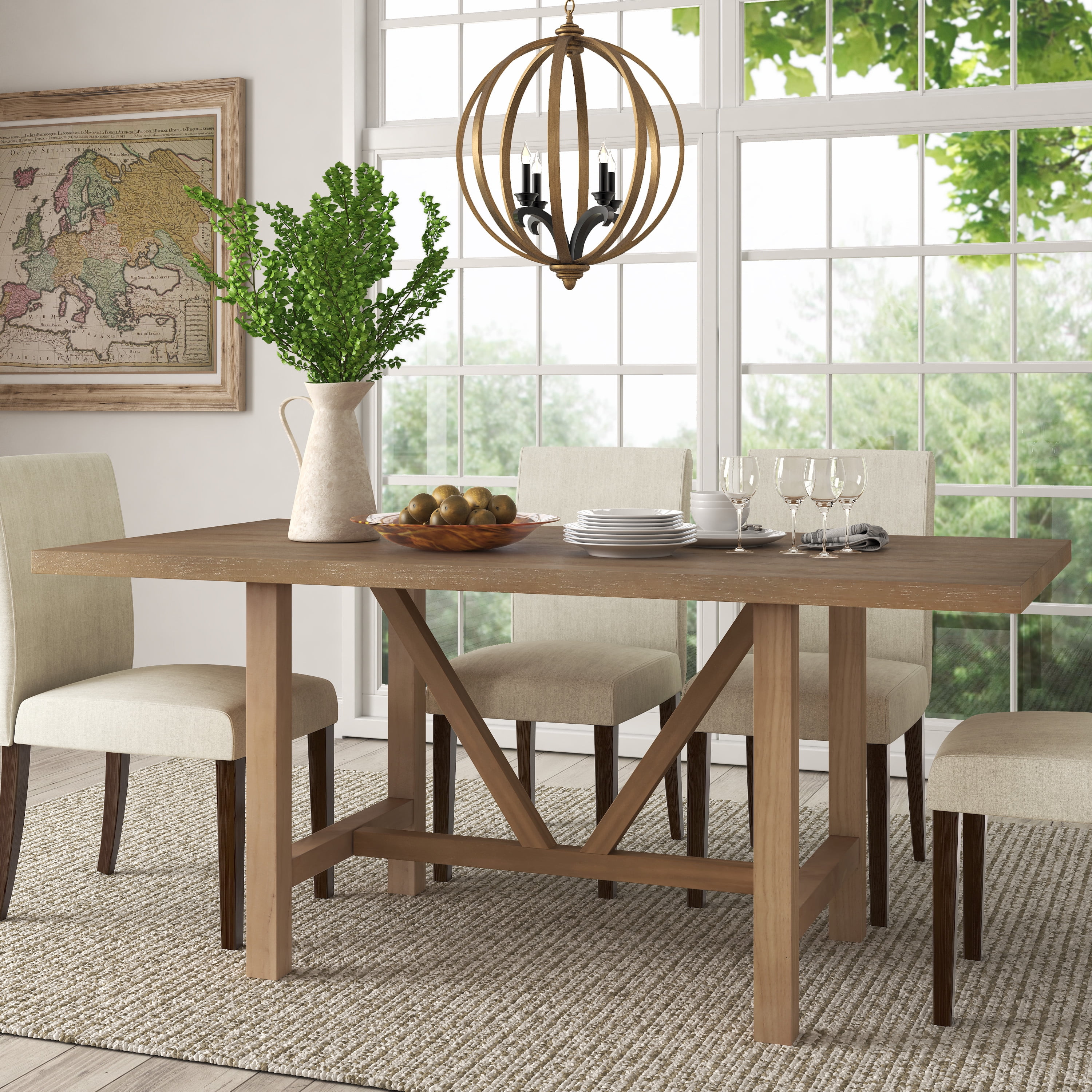 Rustic Beige Reclaimed Wood Extendable Dining Table for Six