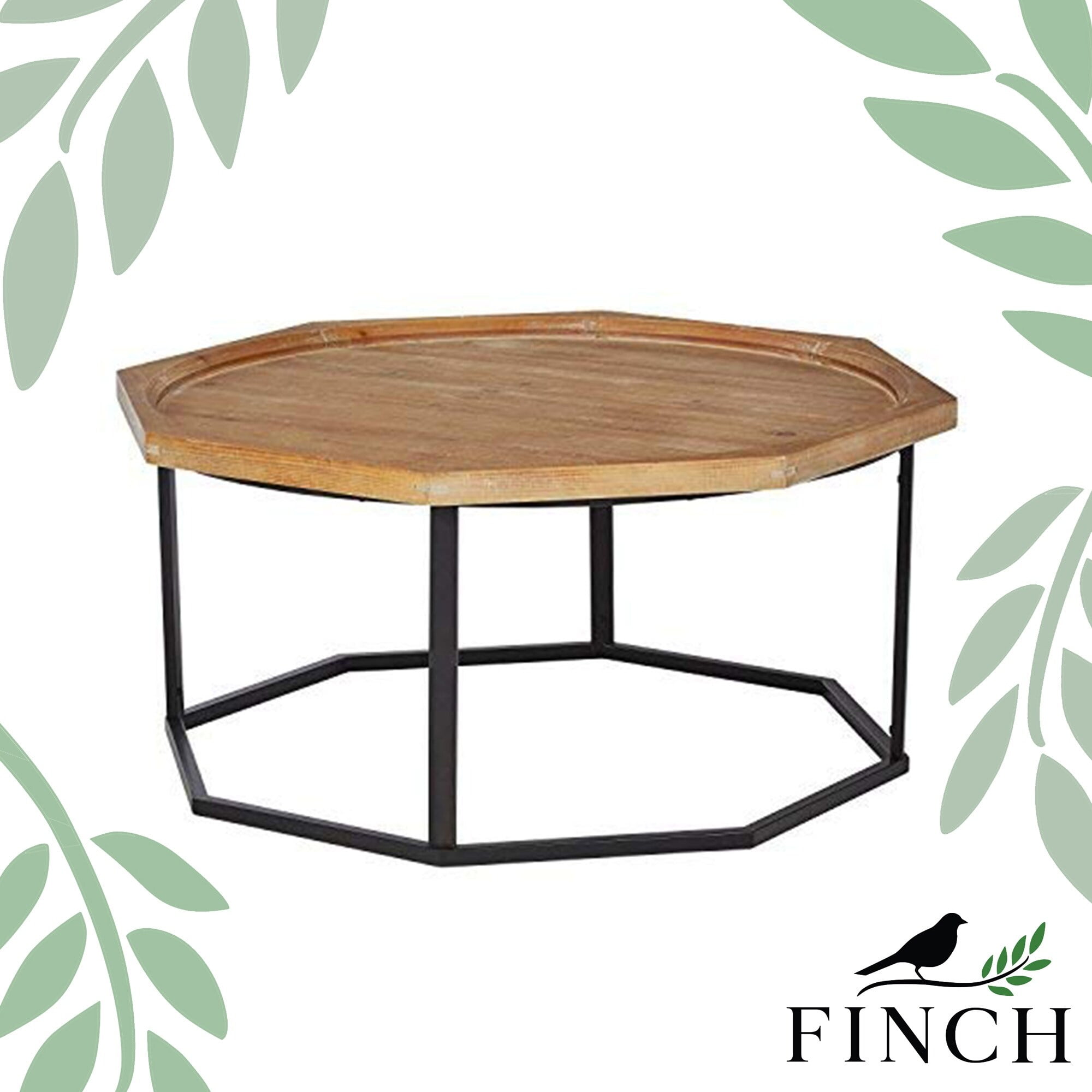 Finch Grayson 40" Round Natural Wood & Black Metal Coffee Table