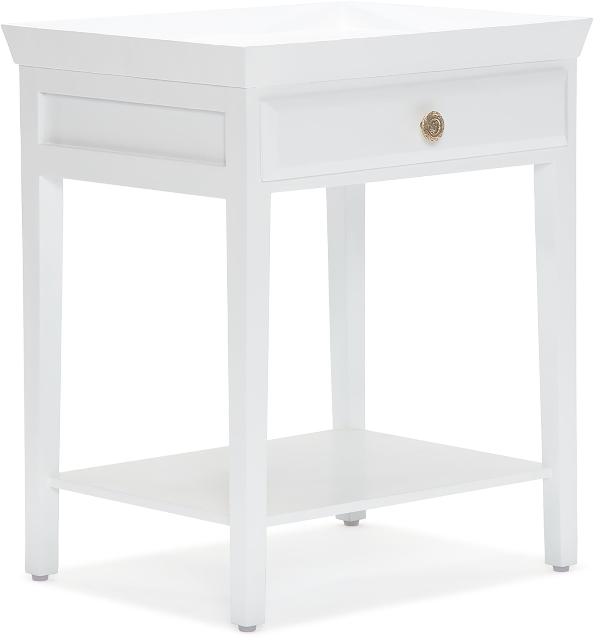 White and Gold Solid Wood Rectangular Bedside Table with Drawer
