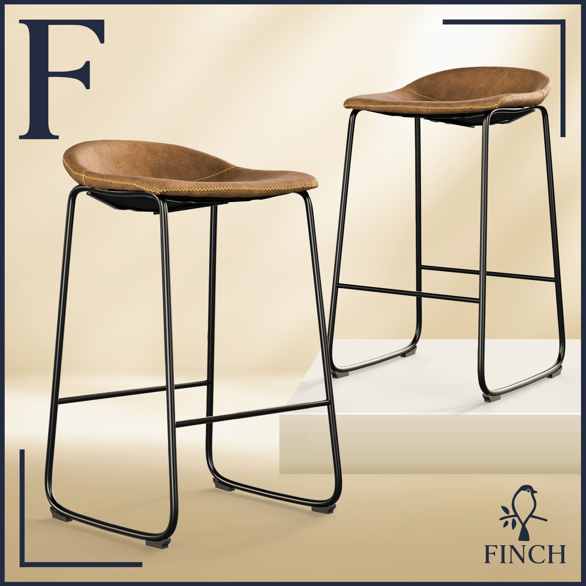 Landon Brown Saddle Style Wood and Metal Bar Stools