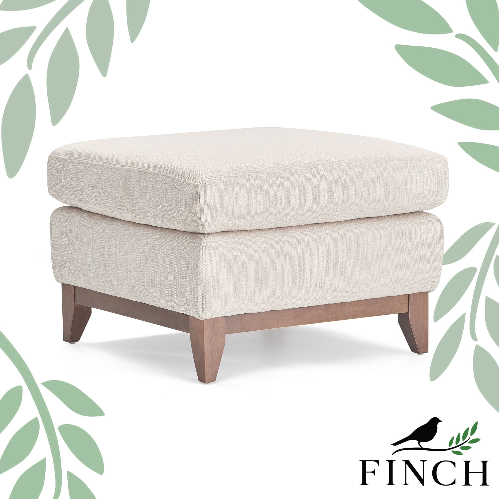 Maxwell Ivory Square Ottoman with Light Wood Legs