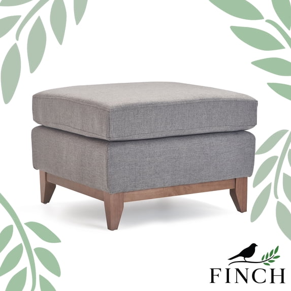 Finch Maxwell Mid Century Modern Upholstered Ottoman with Solid Wood Legs, Gray