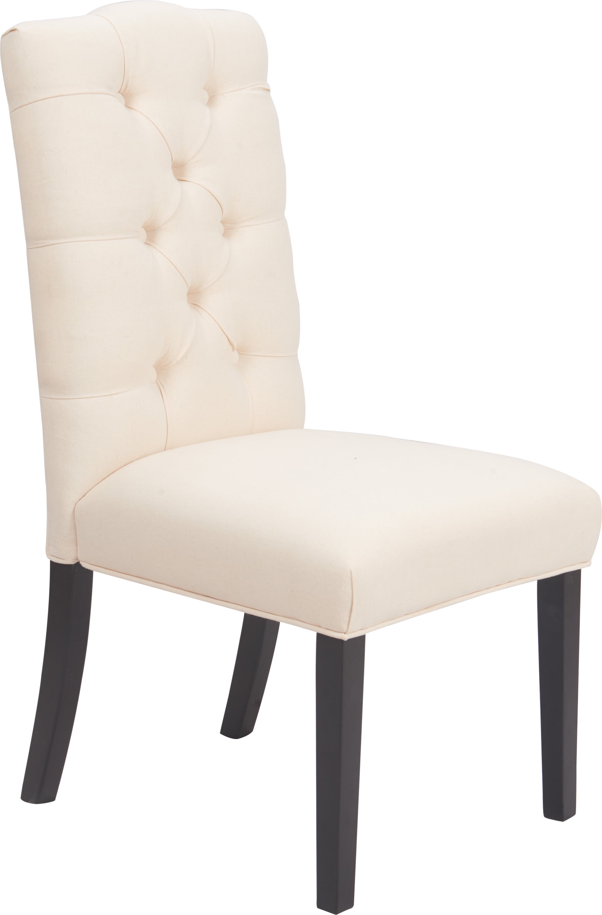 Beige Upholstered High Back Tufted Side Chair with Wood Legs