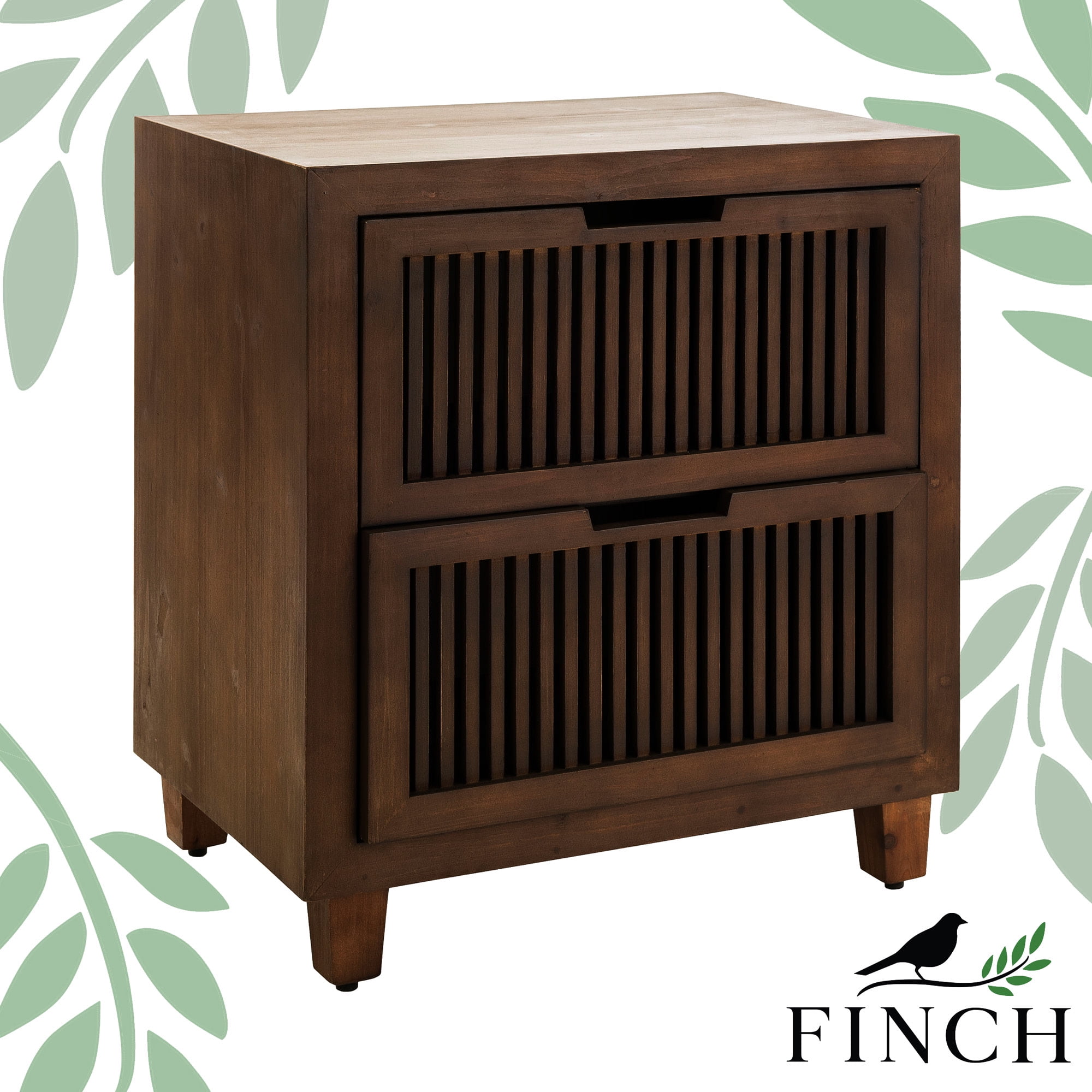 Sawyer Minimalist Ash Wood 2-Drawer Cabinet in Walnut Brown