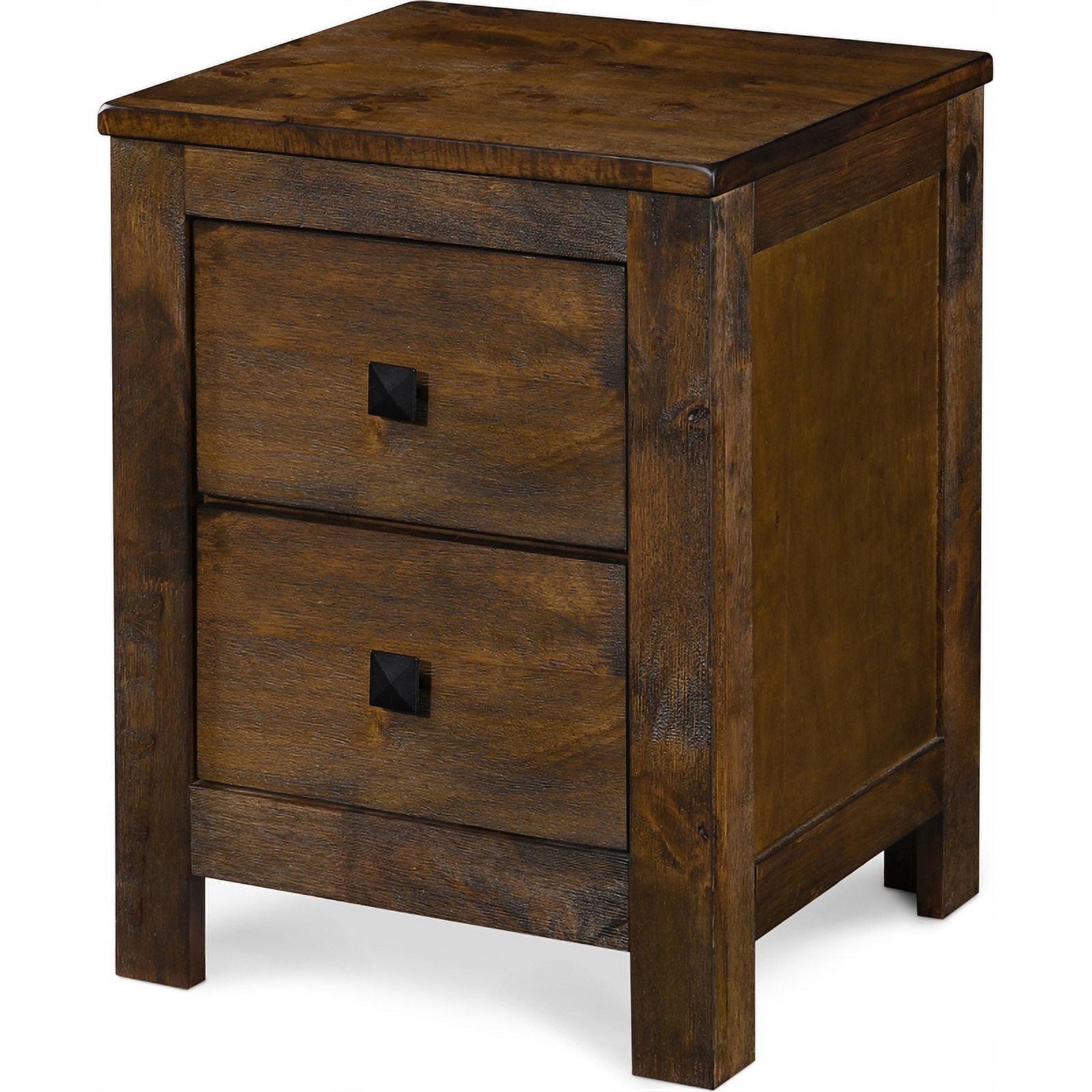 Rustic Brown 2-Drawer Wooden Nightstand with Beveled Handles