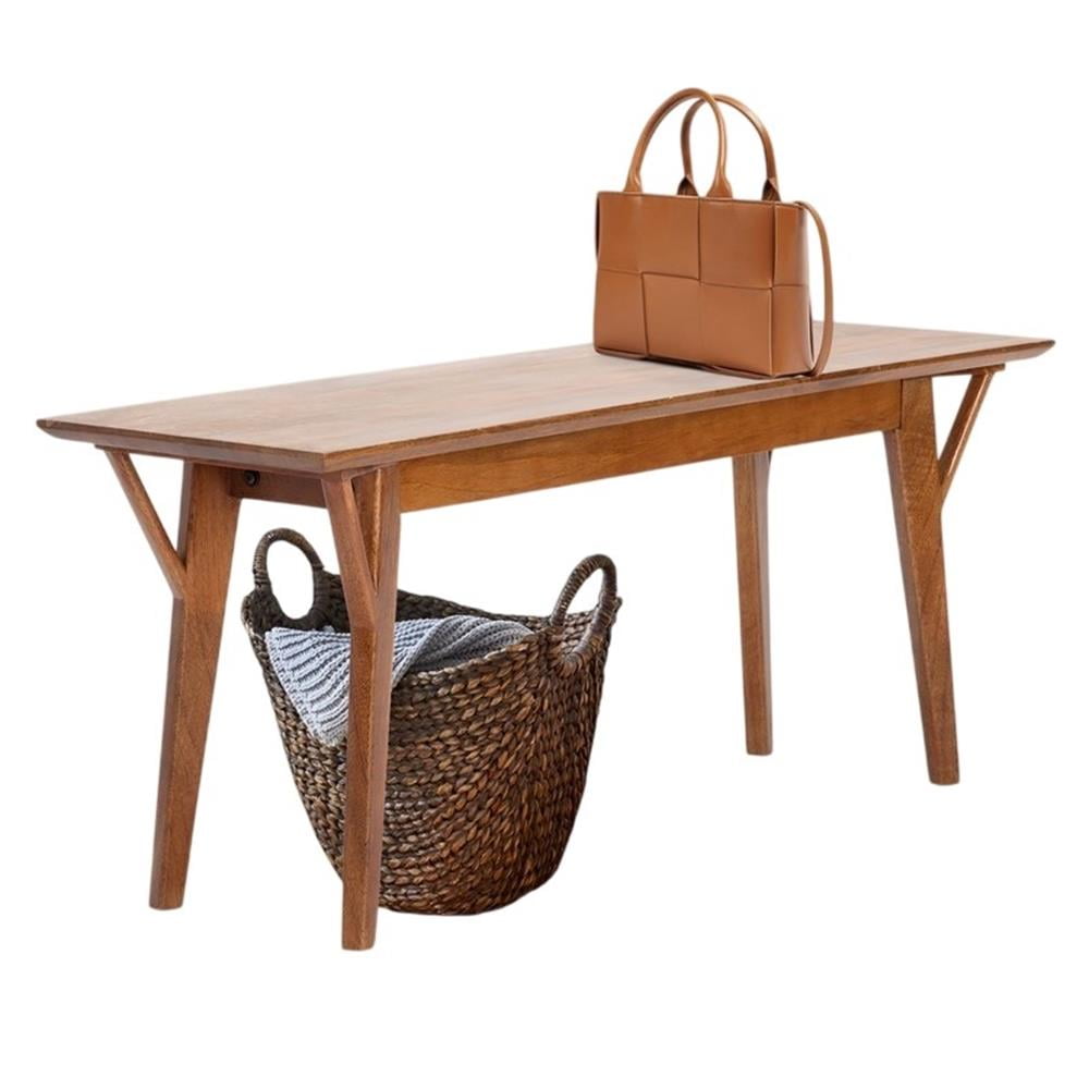 Stratford Walnut Brown Mid Century Solid Wood Entryway Bench