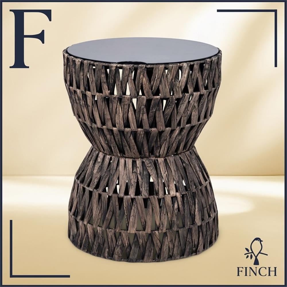 Twysted Brown and Black Wicker Hourglass Side Table with Removable Lid