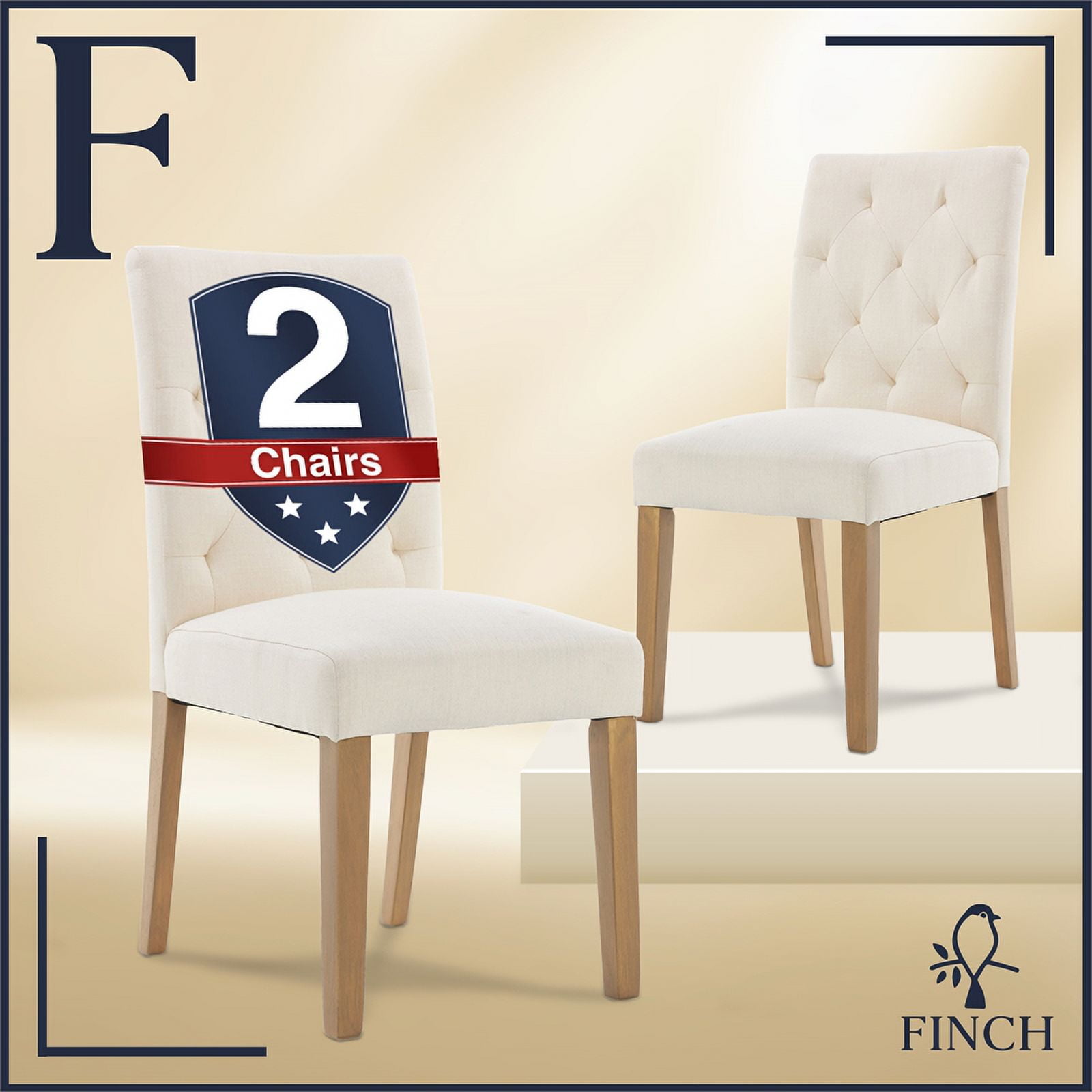 Provence Cream Upholstered High-Back Wooden Side Chair Set