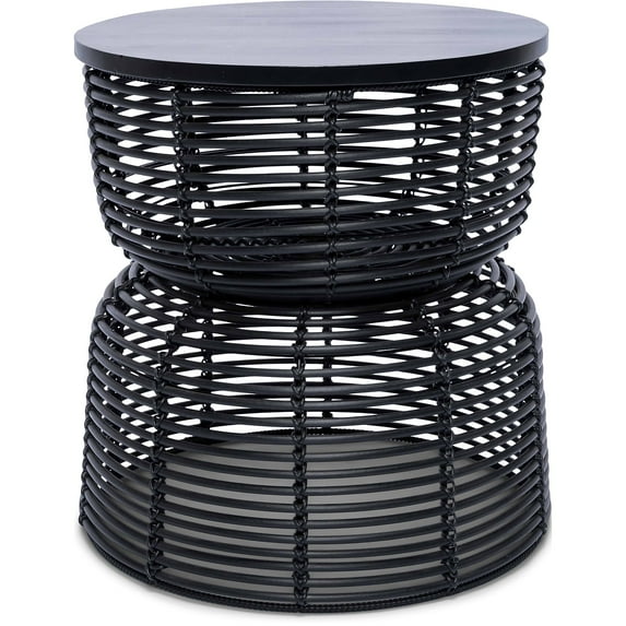 Finch Wyred Rattan Side Table with Removable Lid Hourglass Wicker Base Black