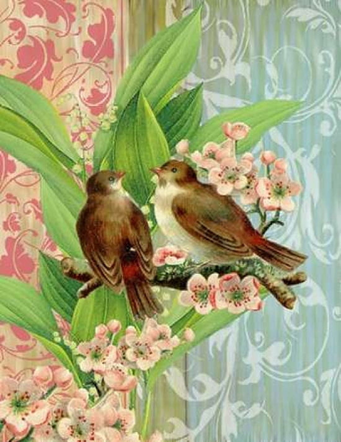 Finches and Blossoms Canvas Art - Walter Robertson (22 x 28)