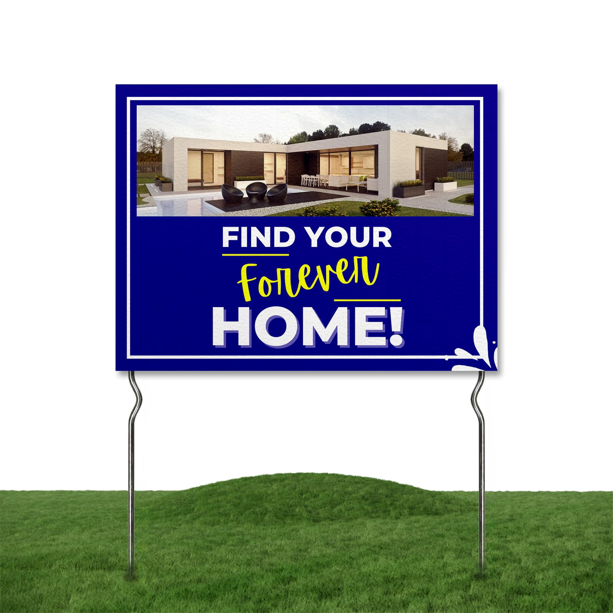 Find Your Forever Home! Yard Sign by DC | 24"x18" Double Sided Real Estate Garden Sign with 13” Metal Stakes | Outdoor Signs Waterproof for Lawn, Patio, Sidewalk & House | Set of 4 | Made in USA