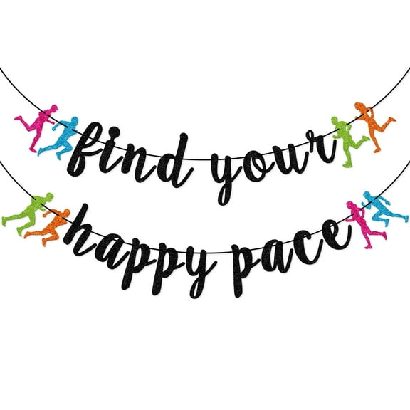 Find Your Happy Pace Banner, Runner Party Decor, Running Race Glitter Banner, Running Birthday Party Banner, Marathon Party Decorations, Black Glitter