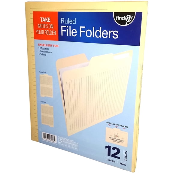 FIND IT FT07466 RULED MANILA FILE FOLDERS 12-PACK