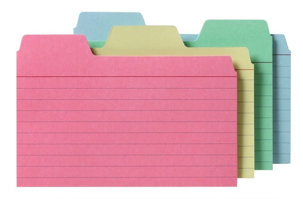 Neando Index Cards Guide Dividers 3x5 inches, the Blank Index Cards Guide,  1/4 Cut Tabbed Note Cards, File and Recipe Guides, 400gsm Paper, Assorted