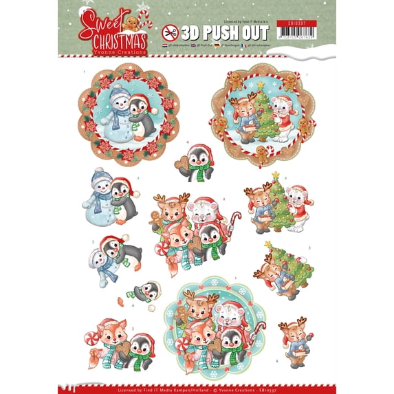 Find It Trading Yvonne Creations Punchout Sheet-sweet Winter Animals Sweet Christmas