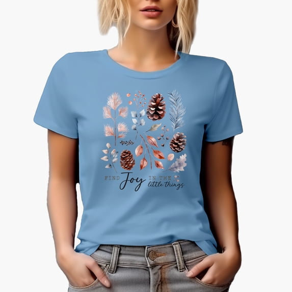 Find Joy in the Little Things with Winter Season Leaves Art Merch Gift, Baby Blue T-Shirt, XL