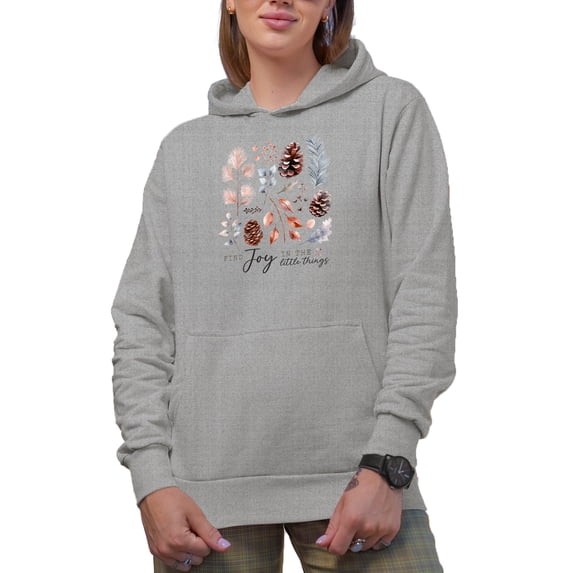 Find Joy in the Little Things with Winter Season Leaves Art Merch Gift, Heather Grey Hooded Sweatshirt or Hoodie, 2XL