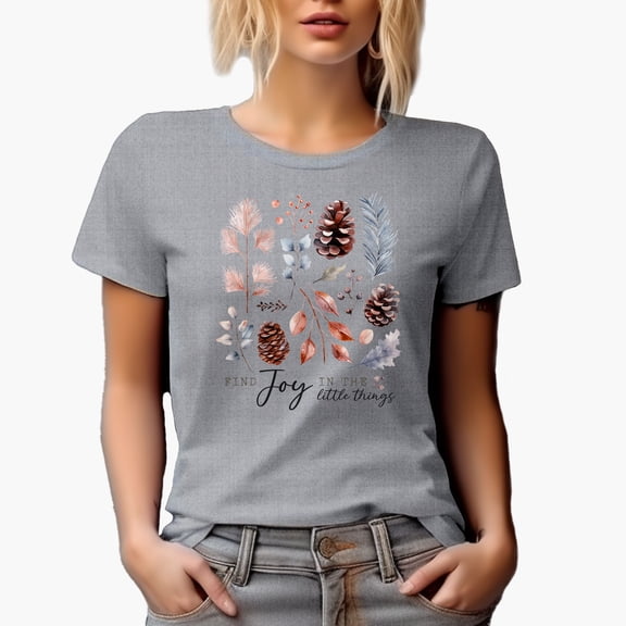Find Joy in the Little Things with Winter Season Leaves Art Merch Gift, Heather Grey T-Shirt, Medium