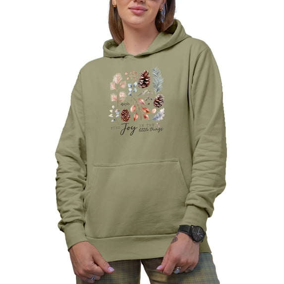 Find Joy in the Little Things with Winter Season Leaves Art Merch Gift, Sand Hooded Sweatshirt or Hoodie, Small