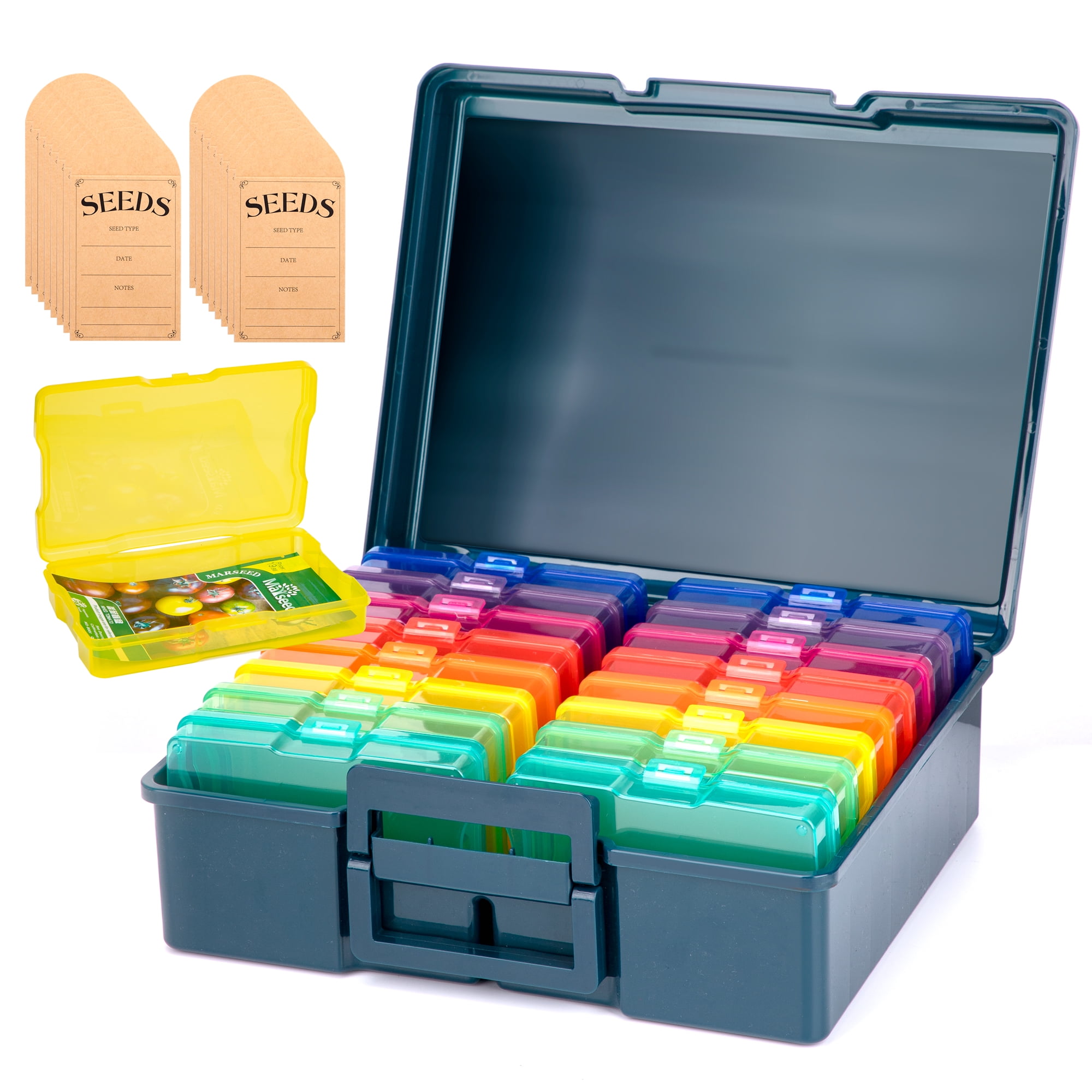 Find Scrapblooms Dark Green Seed Packets Storage Organizer For Gargen Planting，16pcs 4×6 inch Colorful Seed Boxes With 16 pcs seed bags